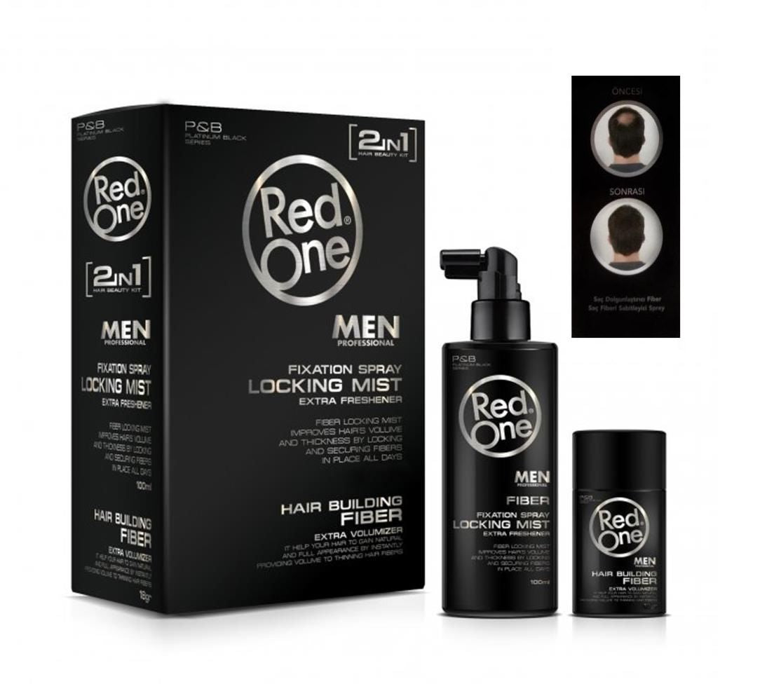 Red One Hair Building Fibers and Fixation Spray Black - Fibre Renforcement des Cheveux et Laque Fixant Noir