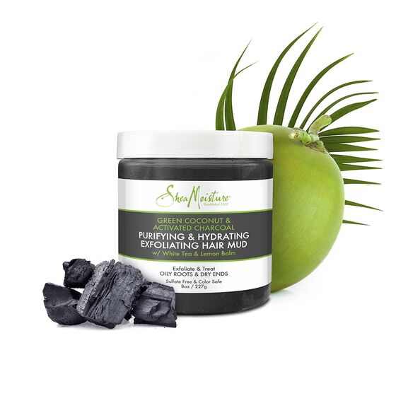 Shea Moisture Green Coconut &amp; Activated Charcoal Puryfying &amp; Hydrating Exfoliating Hair Mud 227g
