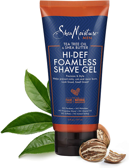 Shea Moisture Men Tea Tree Oil &amp; Shea butter Hi-Def Foamless Shave Gel - Gel Rasage 177ml