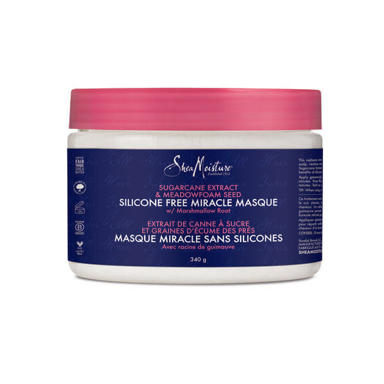 Shea Moisture Sugarcane Extract &amp; Medowfoam Seed Silicone Free Miracle Masque - Masque Capillaire Sans Silicone 340g